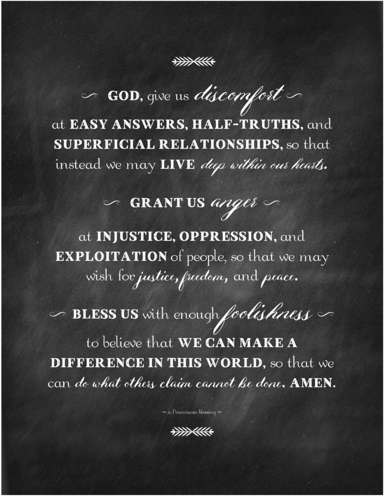 Free printable chalkboard art God discomfort anger foolishness Franciscan blessing